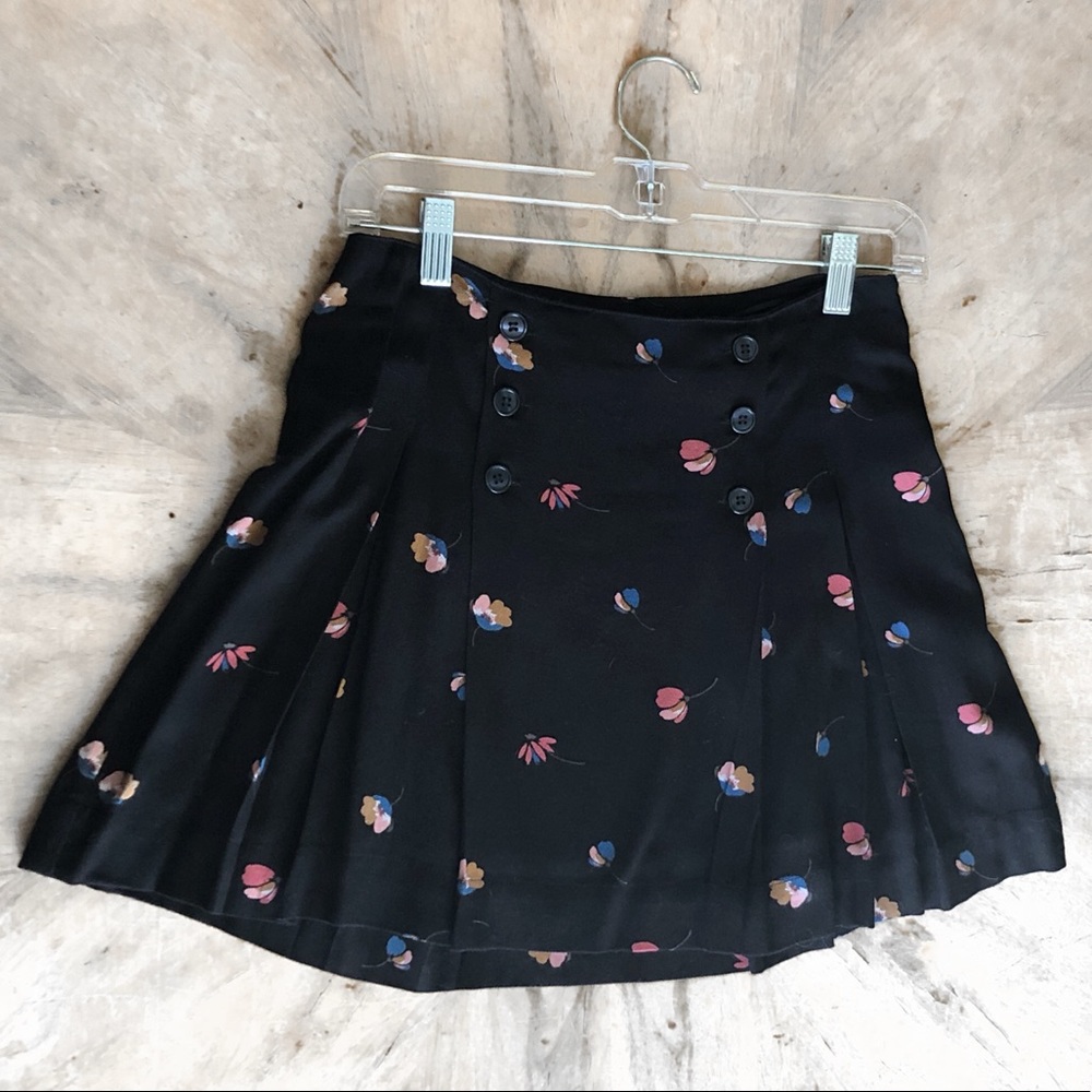 Free People Black Floral Pleated Mini Skirt